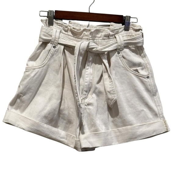 We the Free Denim Paper Bag Super High Waist Tie Cream Shorts Women’s Size XS - Picture 3 of 8